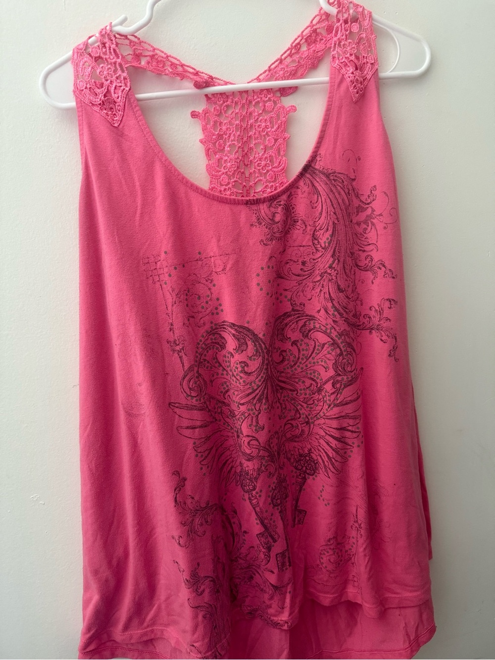 Hybrid Apparel Pink Lace-Back Graphic Tank